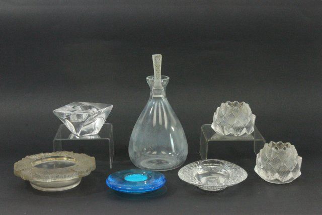 Group Lot 7 Glass Items, Lalique, Orrefors
