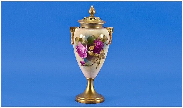Royal Worcester Hand Painted Two Handled Lidded