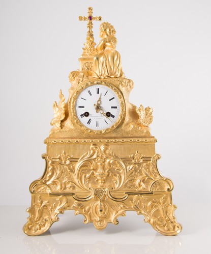 French gilt metal mantel clock
