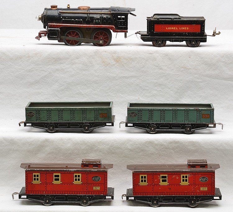 Lionel Prewar O Ga. 1506 Loco 1661 Tender 1512 1512 Gondolas 1517 1517 Cabooses