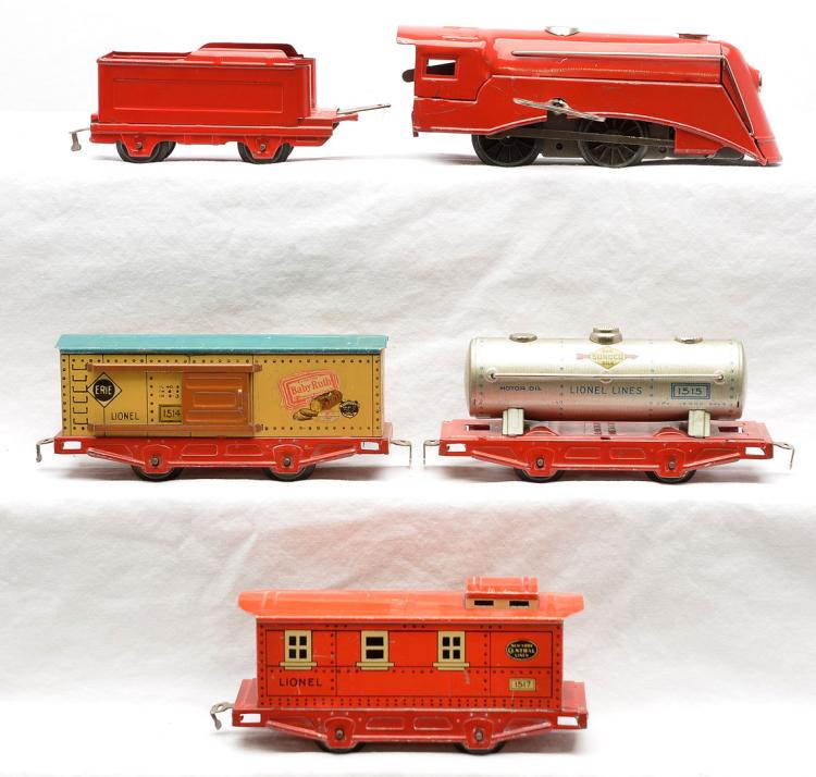 Lionel Prewar O Ga. Litho Set 1547 w/red 1511 1516 & 1514 1515 1517 w/Red Frames