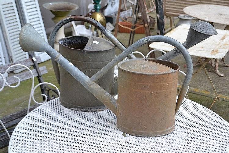 Two French vintage gal metal watering cans (2)