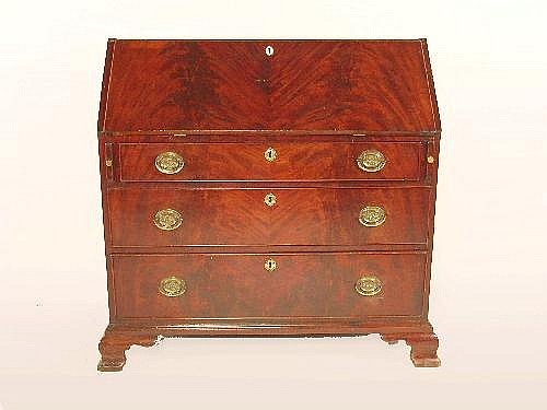 A flame mahogany fall-front writing bureau