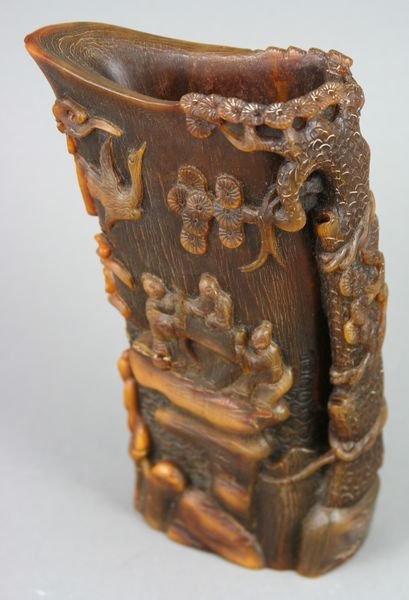 6200: Chinese Carved Horn, Scholars & Landscape