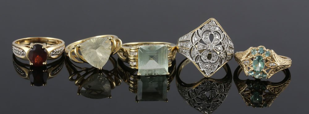 Collection of Five Yellow Gold Rings