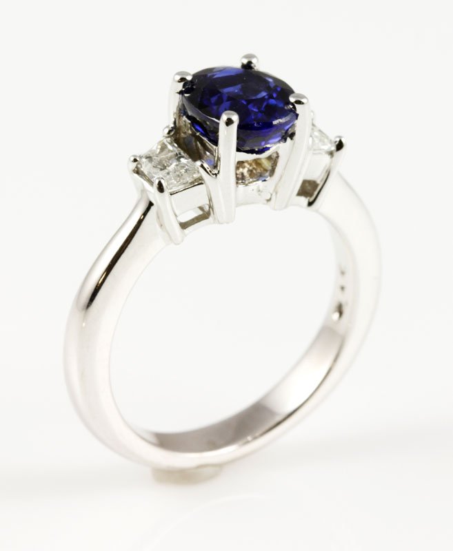 Platinum, Diamond and Natural Sapphire Ring