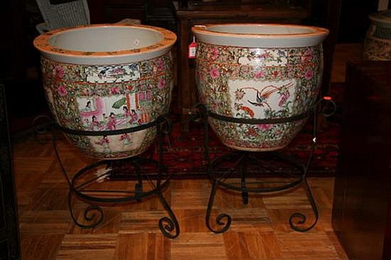 PAIR CHINESE FAMILLE ROSE FISH BOWLS, late 20th century.