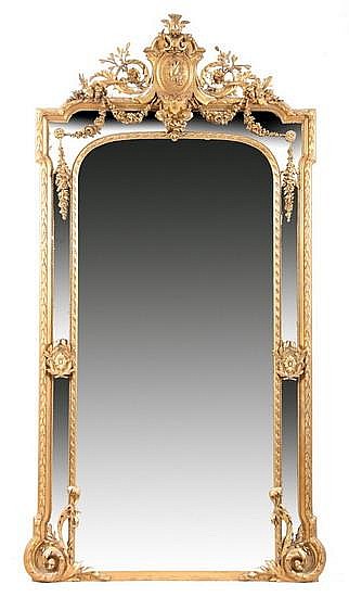 LOUIS XVI STYLE GILT GESSO-OVER-CARVED-WOOD PIER MIRROR