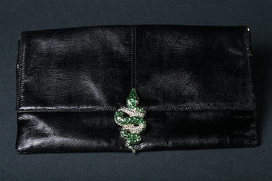 VALENTINO GARAVANI BLACK EMBOSSED LEATHER EVENING BAG