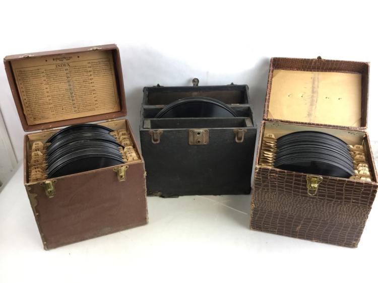 (3) Vtg. Vinyl Record Cases W/ Vtg. Lp Records