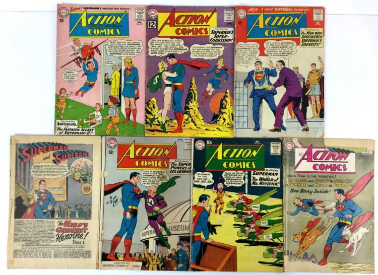 (7) Vintage Dc Action Comics Superman Comic Books