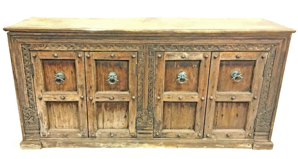 Antique Rustic Medieval Style Pine Credenza