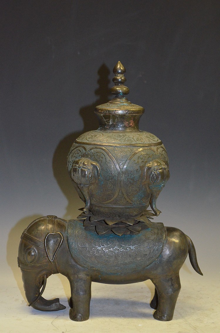 Chinese Archaic style Silver Elephant Censor