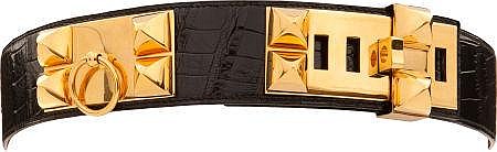 Hermes Black Alligator Collier de Chien Belt