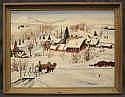 Folk Art painting, winter landscape with villiage