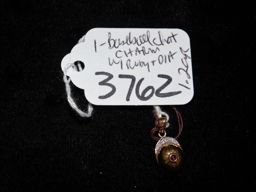 Pendant - 14k gold - diamond / ruby - 1.2g