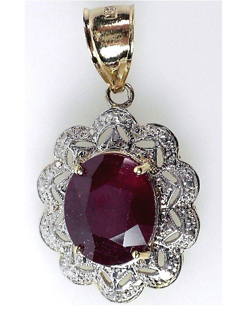 14KT Yellow Gold Ladies Ruby & Diamond Pendant. A958