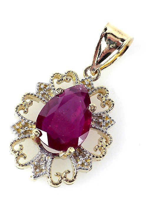 14KT Yellow Gold Ladies Ruby & Diamond Pendant. A968