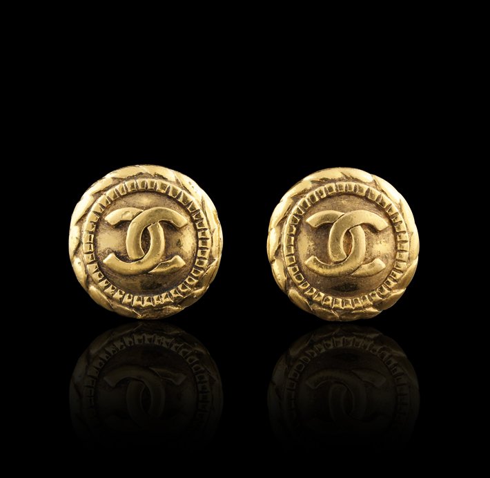 Chanel Vintage Vermeil CC Logo Button Clip On Earrings