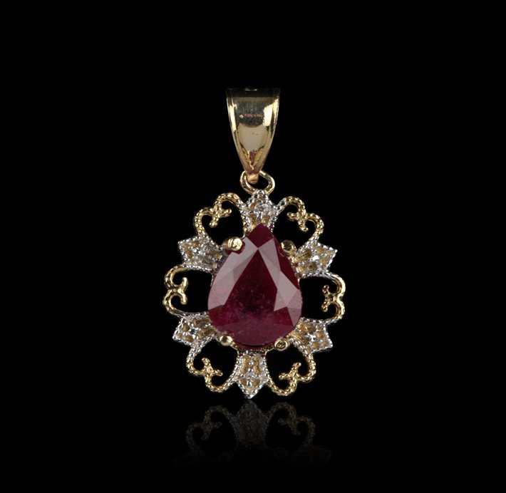 14KT Yellow Gold Ladies Ruby & Diamond Pendant A947