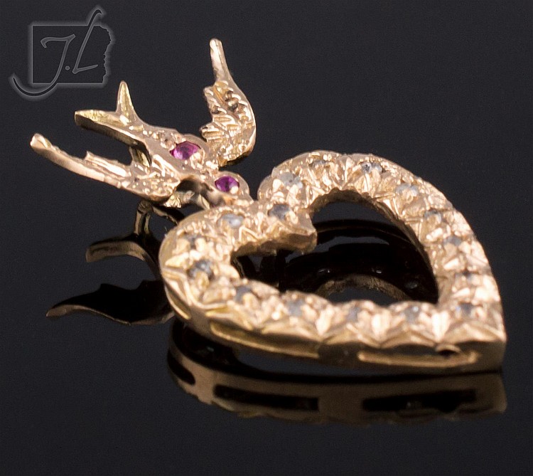 10K Rose Gold Ruby & Diamond Heart Pendant