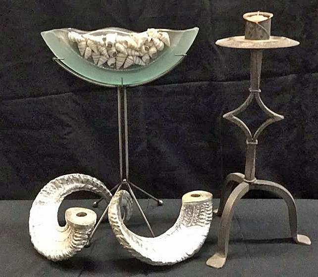 Ram Horn Candlestick Pair, Candlestick & Glass