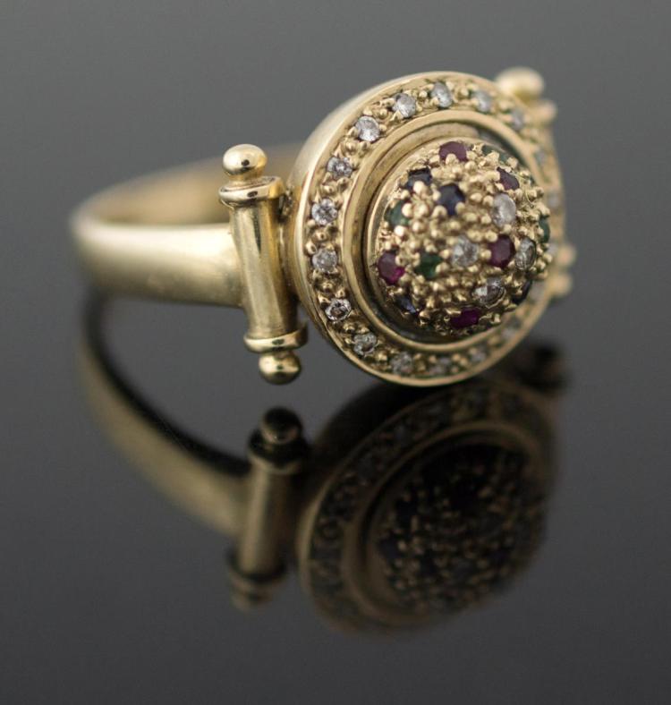 14K Yellow Gold Diamond, Ruby & Sapphire Ring