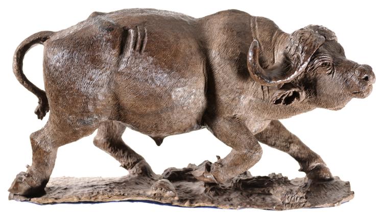 Hand Carved Wooden Sculpture of a Water Buffalo