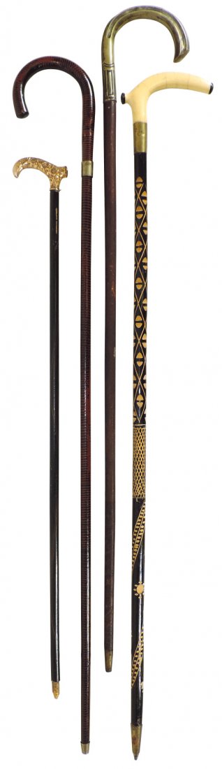 Canes & walking sticks (4), gold handle w/wood stick