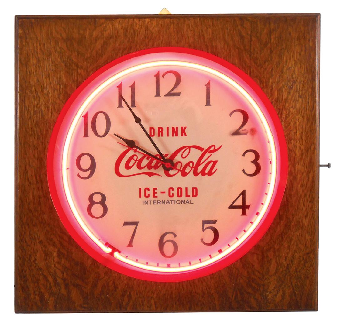 Coca-Cola neon clock, "Drink Coca-Cola Ice Cold", mfgd