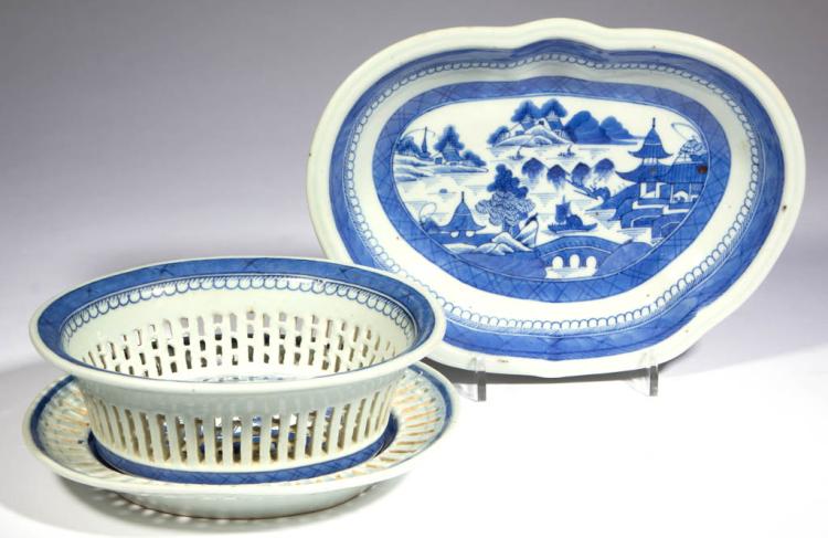 CHINESE EXPORT CANTON PORCELAIN ARTICLES, LOT OF THREE