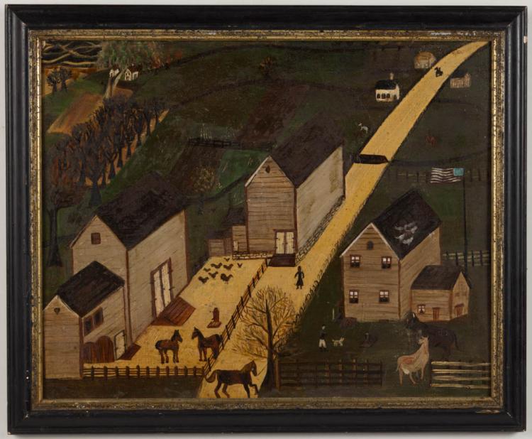 AMERICAN SCHOOL (20TH CENTURY) FOLK ART LANDSCAPE PAINTING