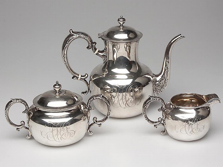WHITING STERLING SILVER THREE-PIECE TEA SET