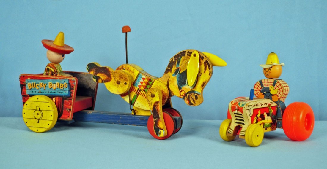 Fisher Price #166 Bucky Burro & #629 Farm Tractor