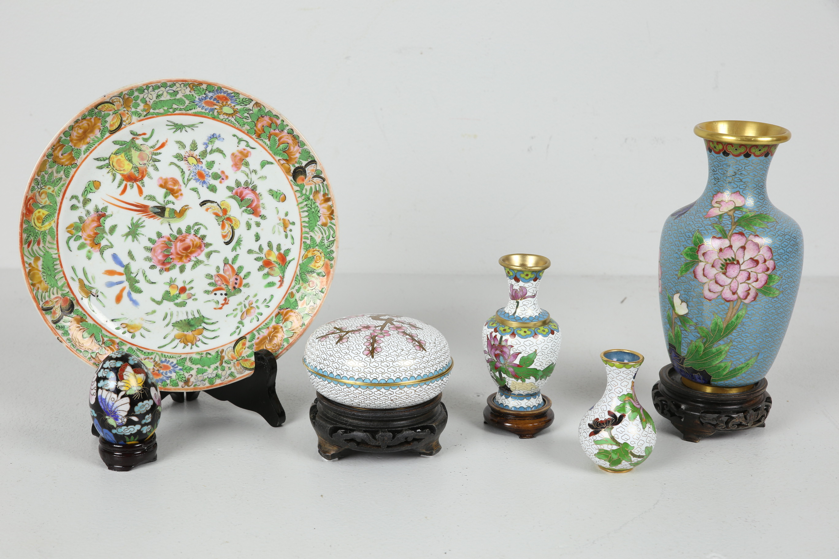 VASER, 3 st, LOCKASK samt ÄGG, cloisonné, samt FAT