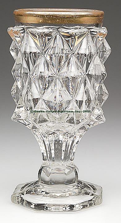GIANT SAWTOOTH GOBLET, colorless flint glass, gilt