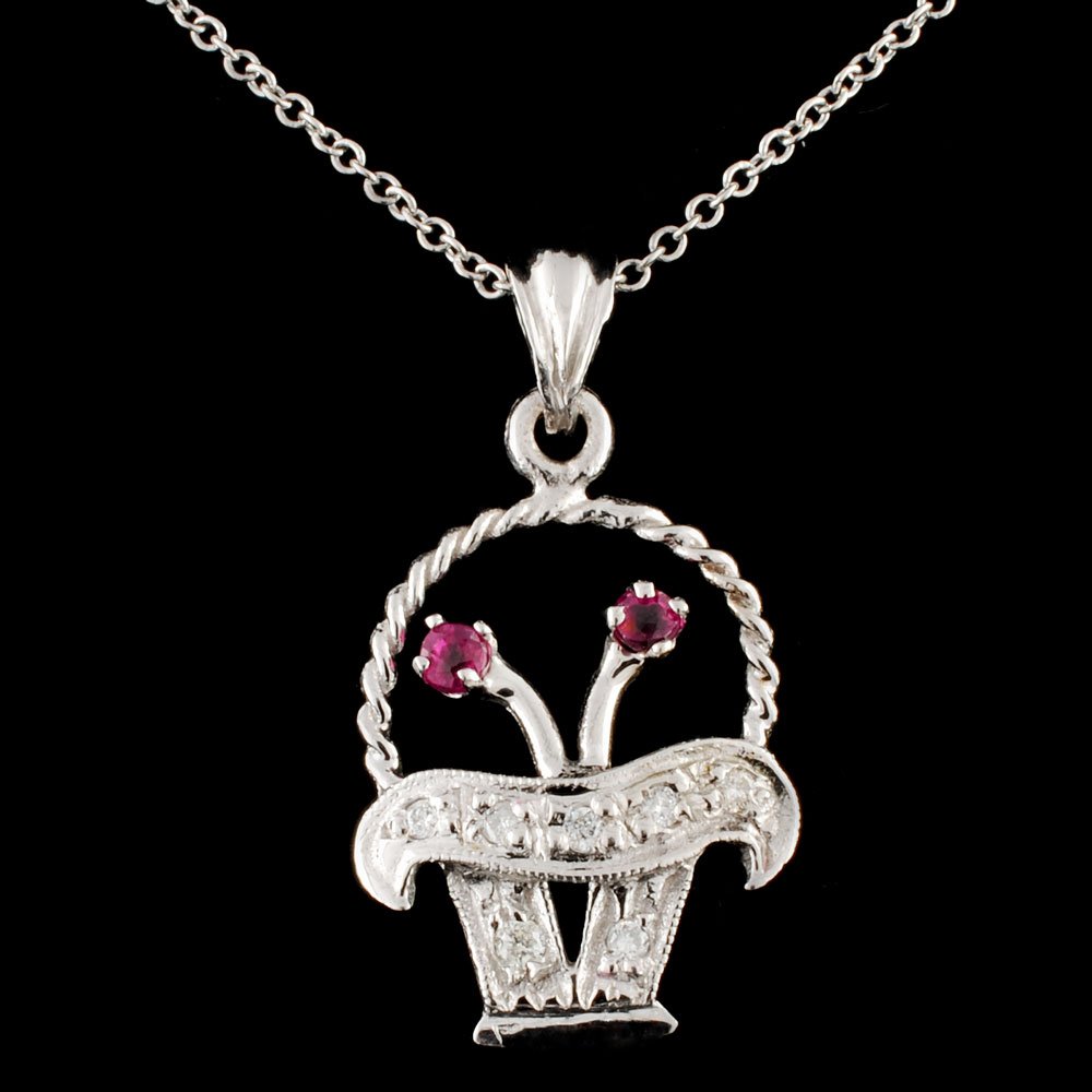 14K Gold 0.15ctw Ruby & 0.14ctw Diamond Pendant