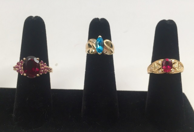 Three Yellow Gold Diamond & Gemstone Rings