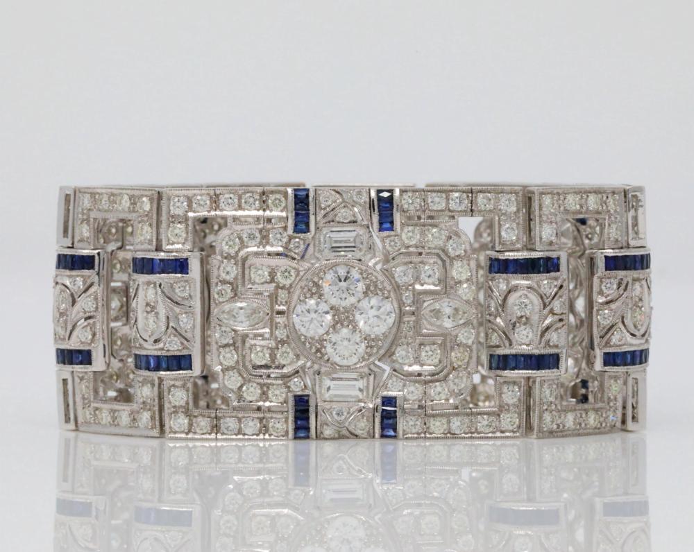 20.15ctw VS1-VS2/G-H Diamond, 4.00ctw Blue Sapphire & Solid 18K White Gold 7.5" Deco Style Cocktail Bracelet (Comes W/$85,000 Appraisal)