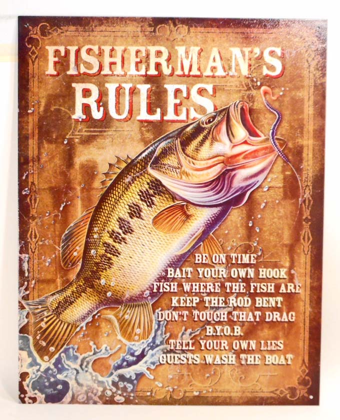 FISHERMANS RULES METAL SIGN - 12.5X16