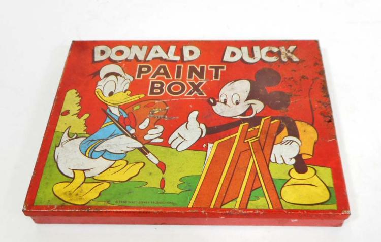 1950 WALT DISNEY PRODUCTIONS DONALD DUCK TIN LITHO PAINT BOX