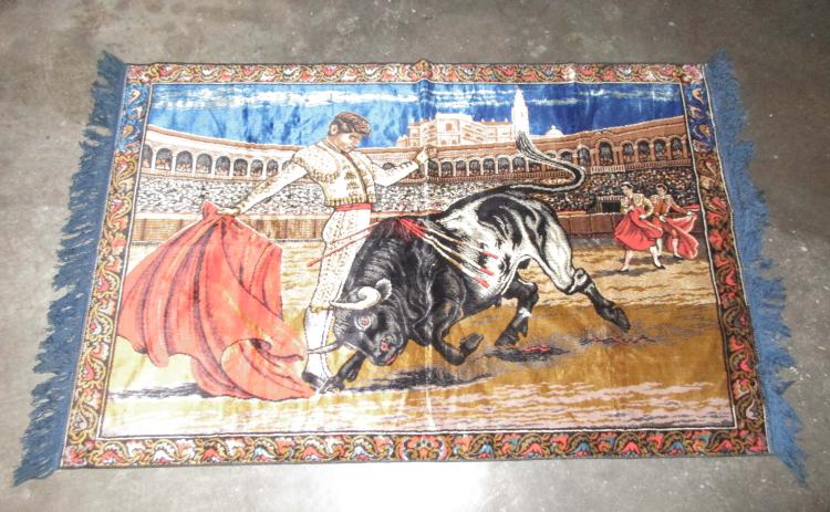 VINTAGE BULL FIGHTING TAPESTRY