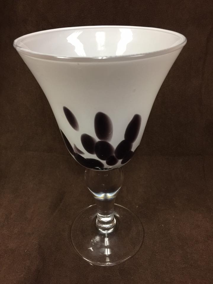 LARGE HAND BLOWN ART GLASS GOBLET - 8.25" TALL