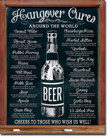 HANGOVER CURES METAL SIGN 12.5" X 16"