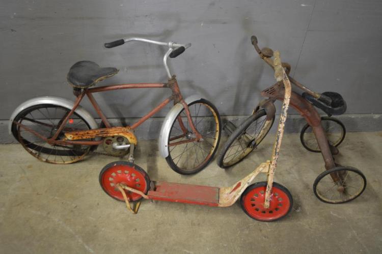 3pc. Lot bicycle, tricycle, scooter