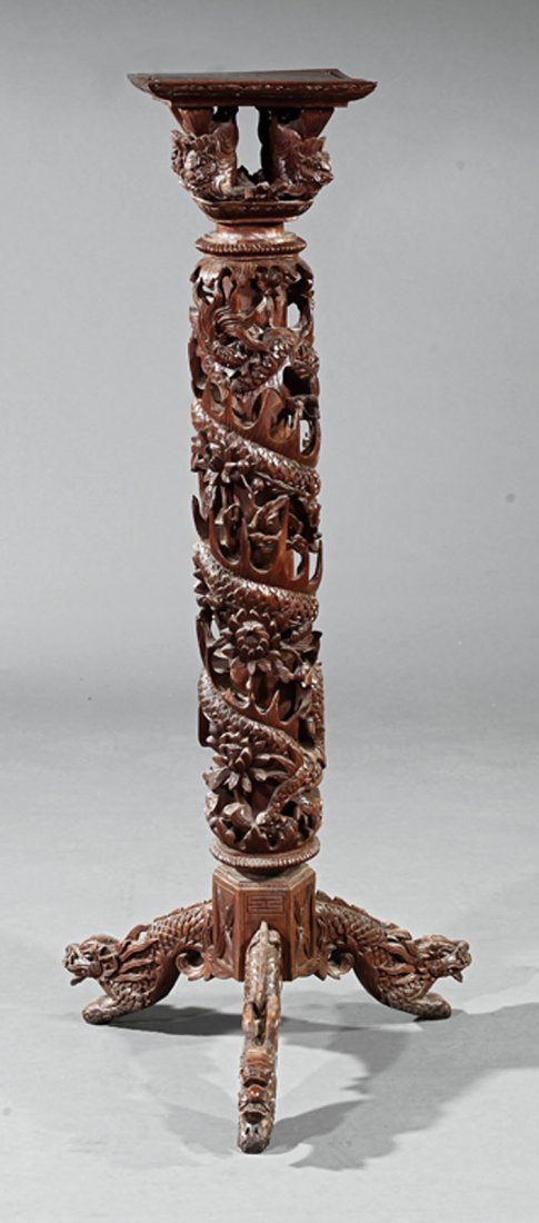 Chinese Export Carved Hardwood Pedestal