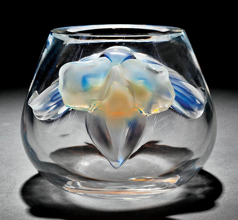 Lalique "Orchidée" Clear, Opalescent Crystal Vase