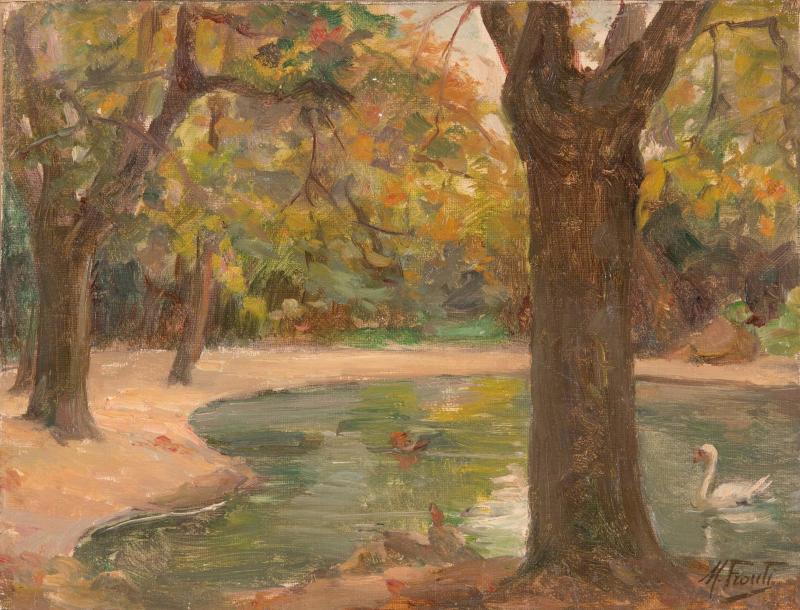 Michel FRONTI (1862-?) Le lac au cygne