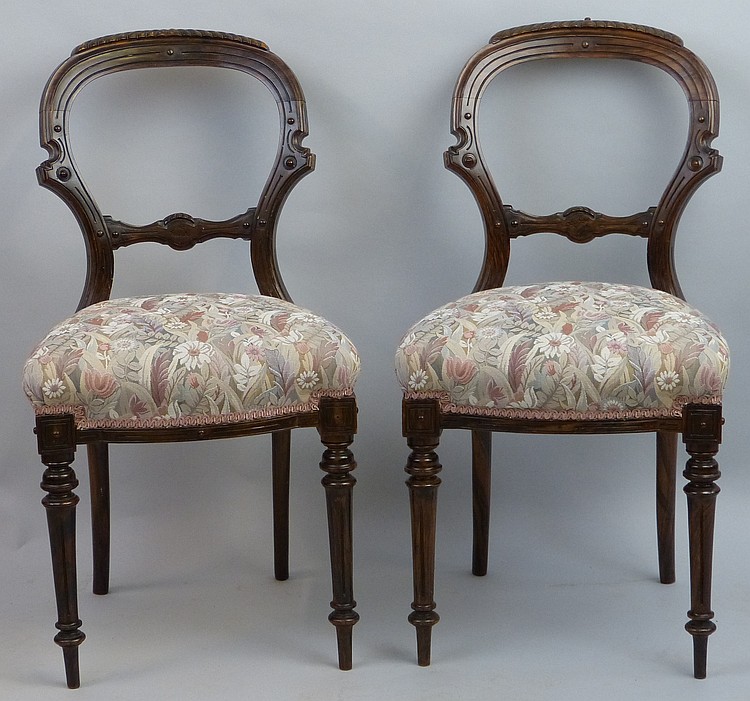 A set of six late Victorian/Edwardian simulated rosewood salon chairs, with