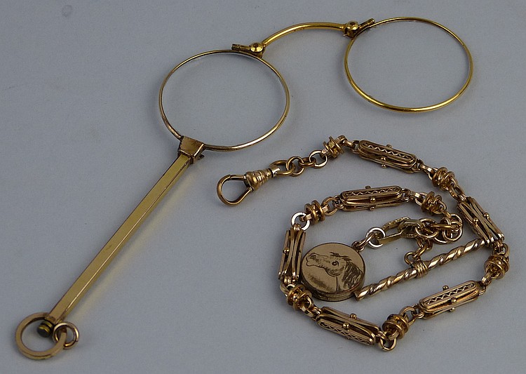 A gold plated single Albert, comprising fancy links with wrythen T-bar, 28c